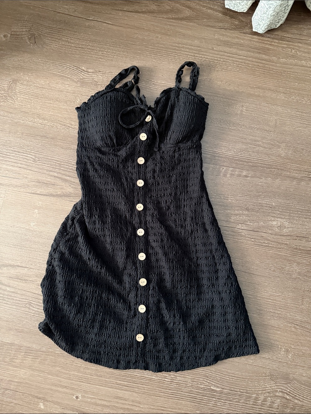 No Boundaries Black Textured Button-Front Mini Dress